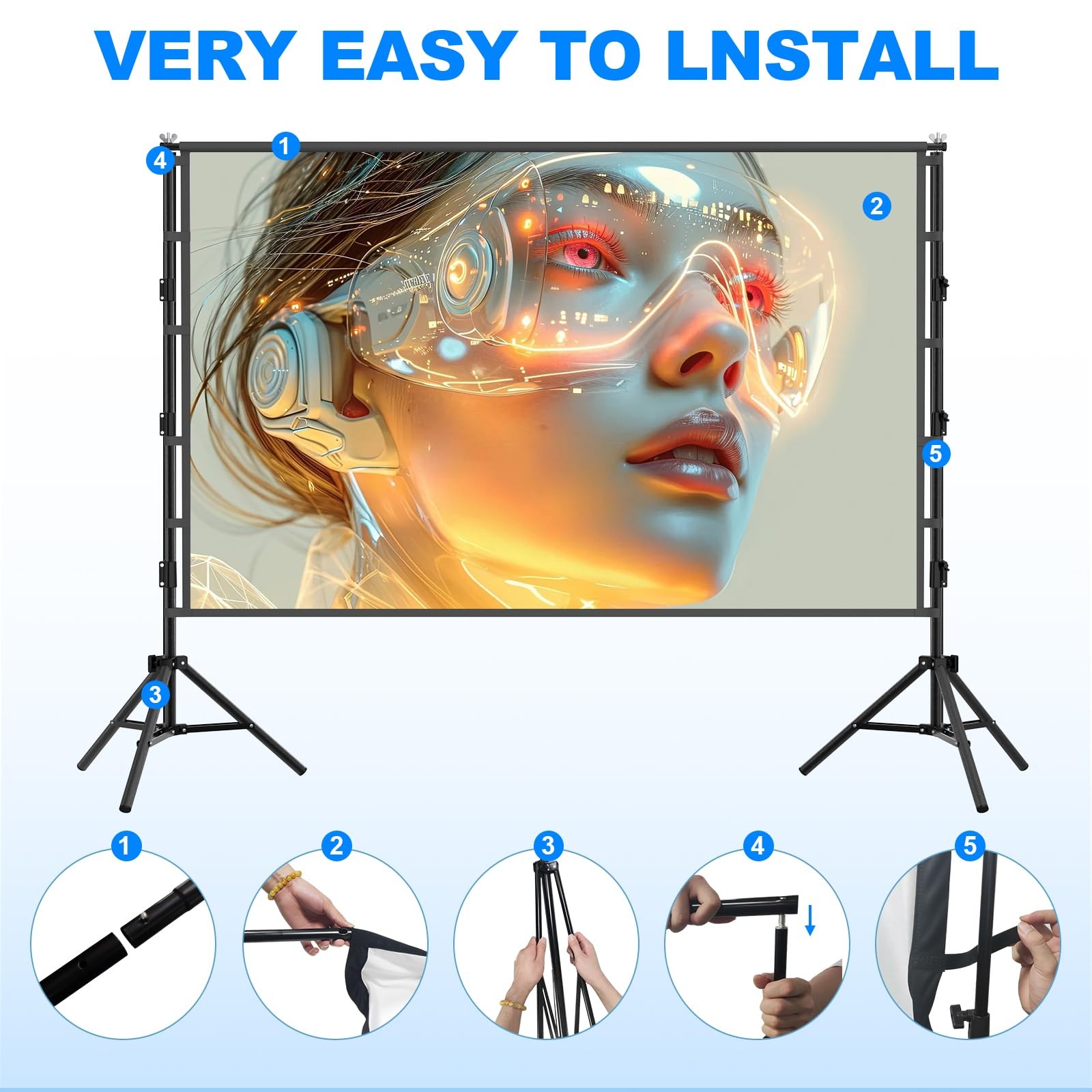 Outdoor Projector Screen with Stand,Portable 120 Inch Projector Screen Adjust...