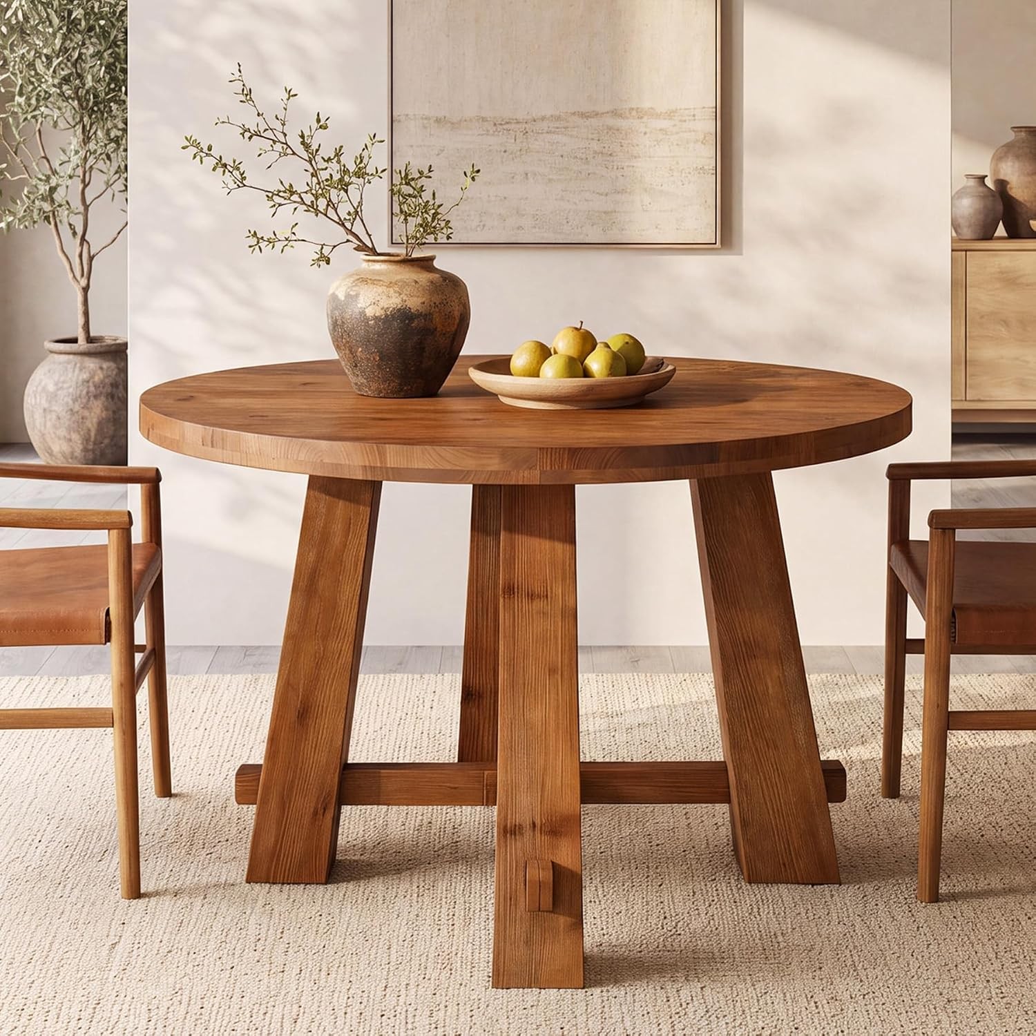 39.4" Solid Wood Round Dining Table Modern Small Kitchen Table for 2-4 People