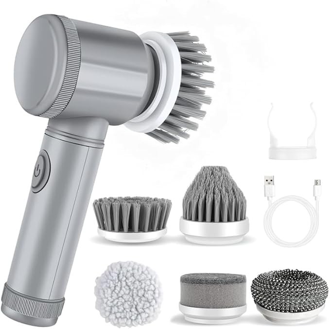 Electric Spin Scrubber Rechargeable Cordless 6 Brush Heads Bathroom Tile Cleaner