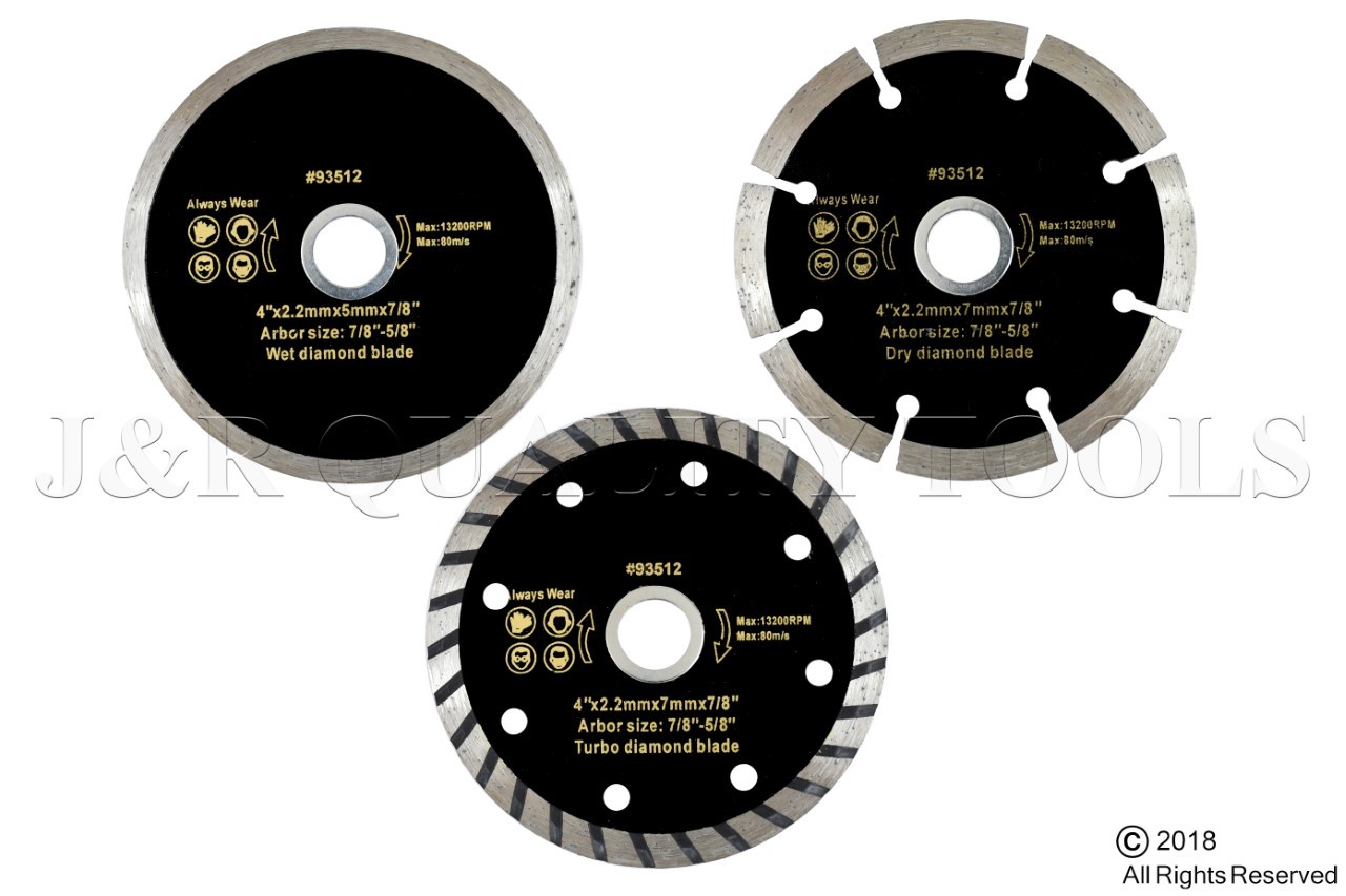 3-pc 4" Diamond Blades DRY/WET/TURBO Saw Blade Wheels Tile Concrete