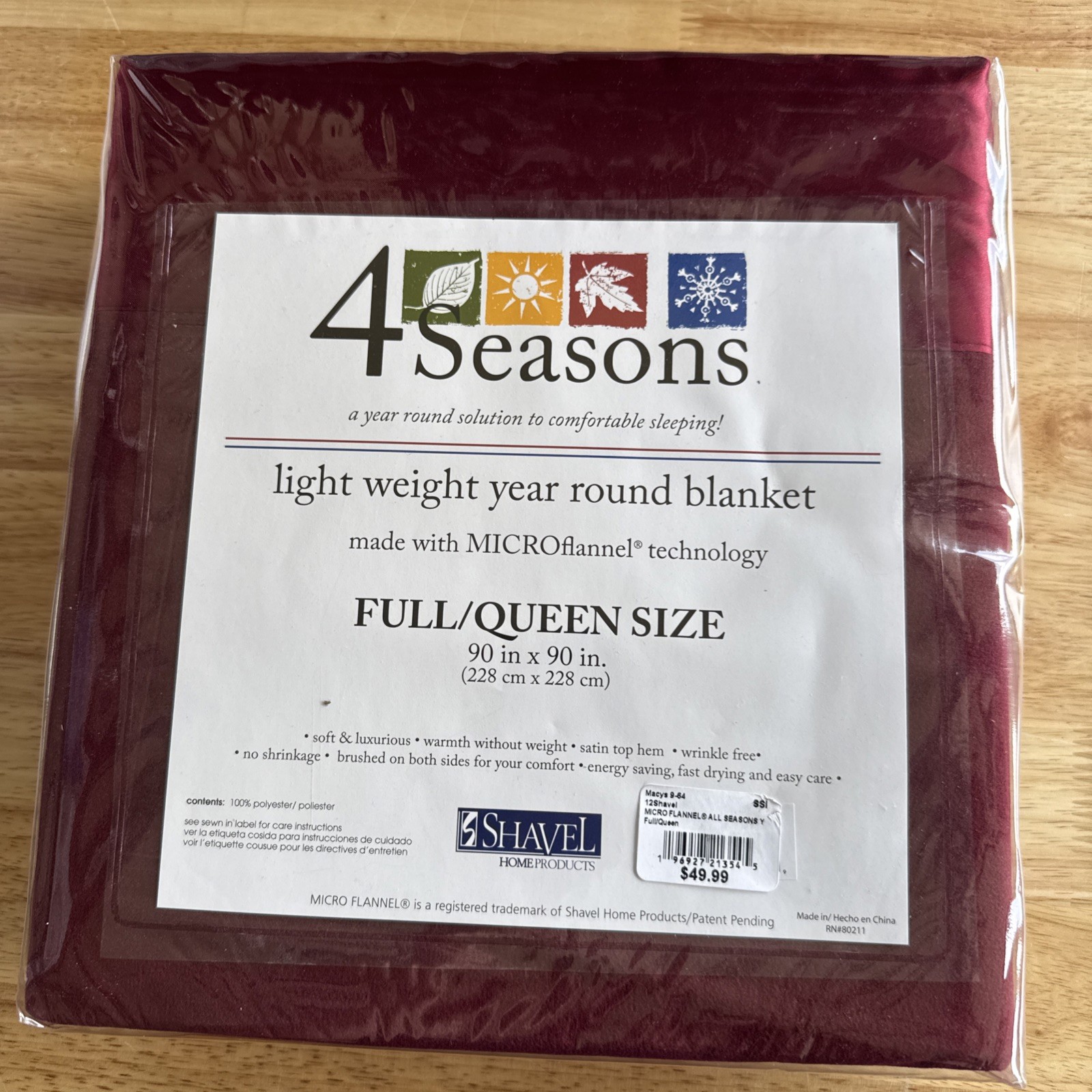 Shavel 4 Seasons Queen Full size Blanket Wine lightweight
