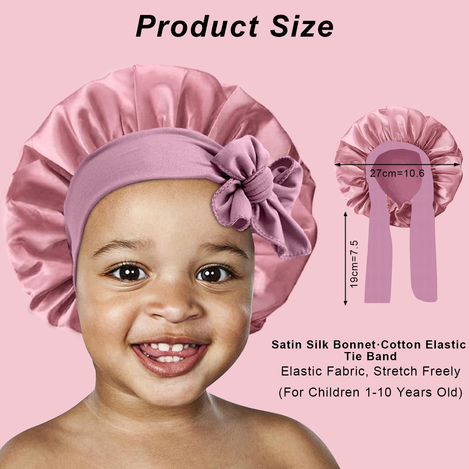 3 Pack Kids Silk Satin Bonnets Toddler Caps for Sleeping Curly Hair Boys Girls
