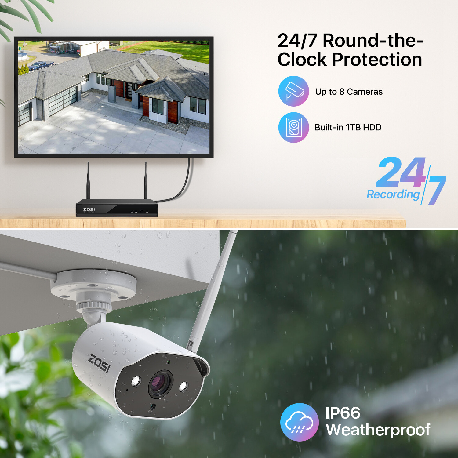ZOSI 3MP Wireless IP Security Camera System AI Human Detection Waterproof Audio