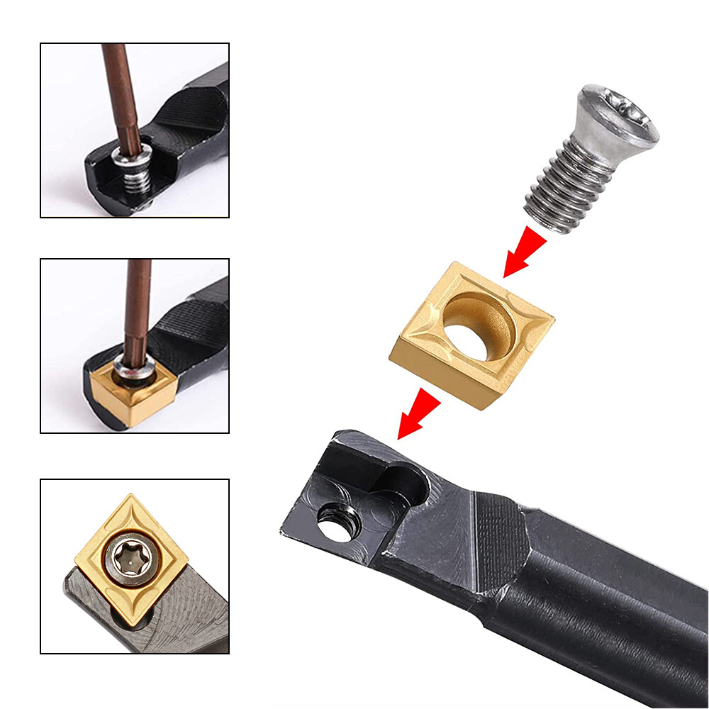 4Pcs Lathe Turning Tools + 10Pcs Indexable Carbide Inserts Boring Bar Holder Set