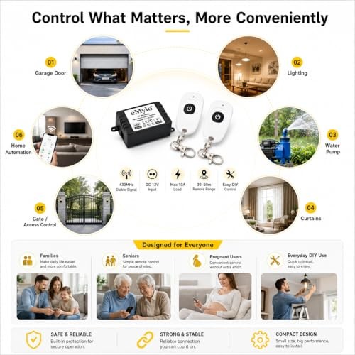 Smart RF Relay Switch eMylo Wireless Remote Control Switch DC 12V 12V 1-Channel