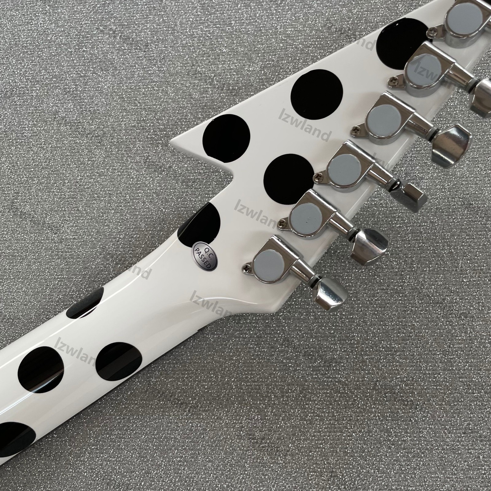 V Shape Electric Guitar H-H Pickups Black Polka Dot White Finish Chrome Hardware