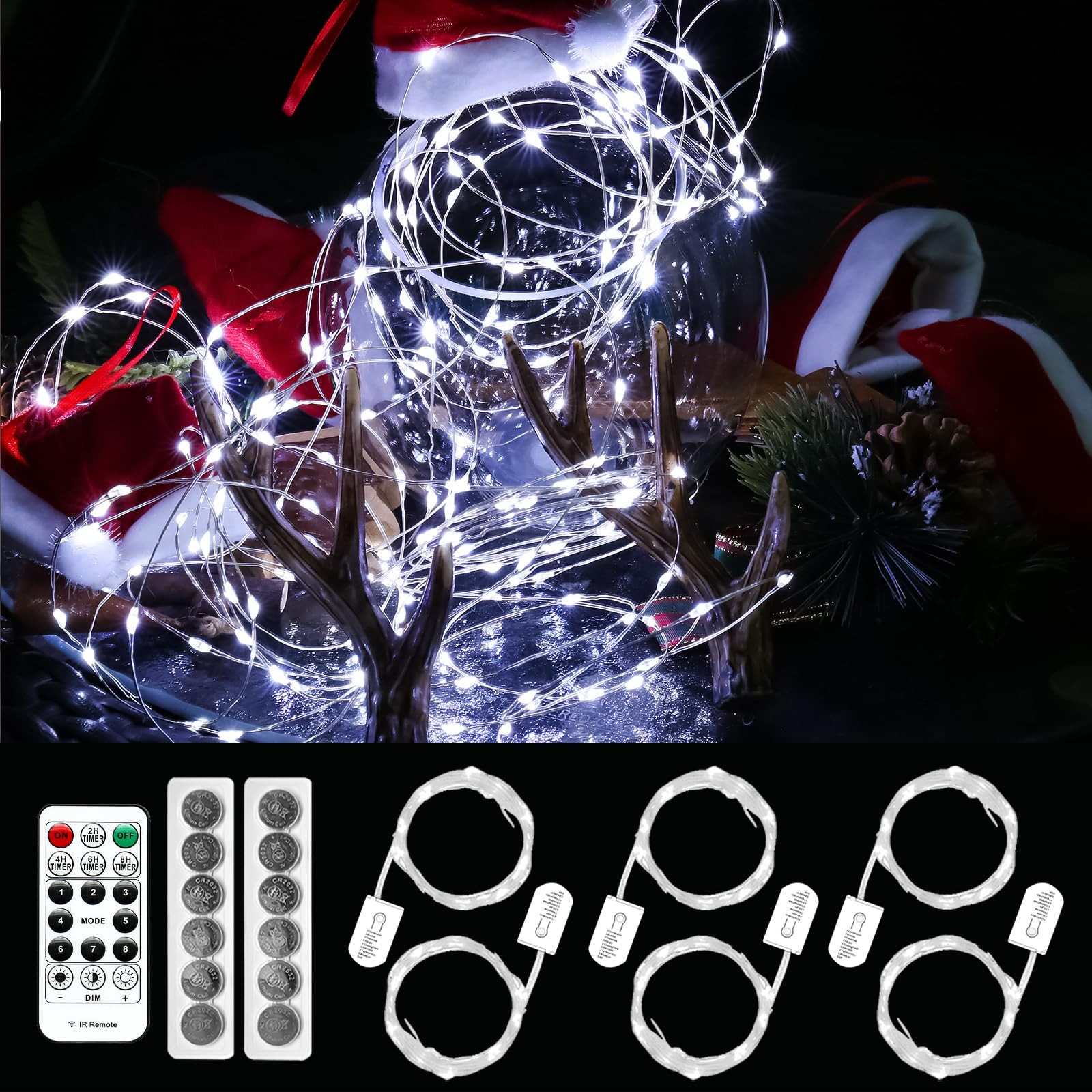 HXWEIYE 6 Pack White Fairy Lights Battery Operated with Remote & Timer, 7ft 20LE