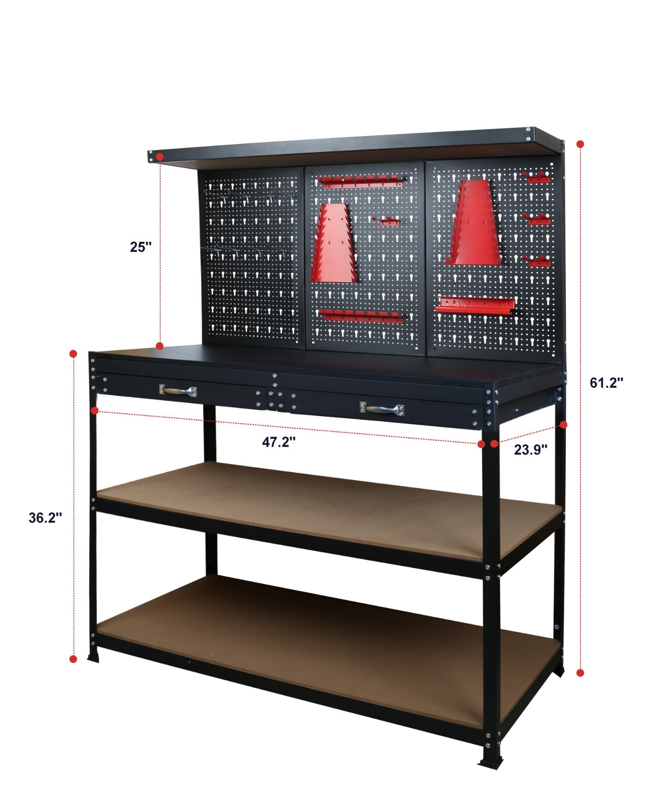 47.25 Inch Heavy Workbench with Pegboard,Hooks,and Drawers-Sturdy Garage Work
