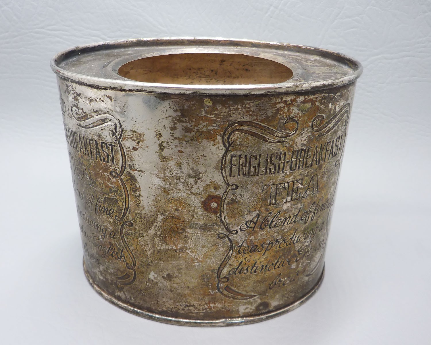 Vintage English Tea Canister Caddy wth Lid Silver-Plated Brass, India, No Lid