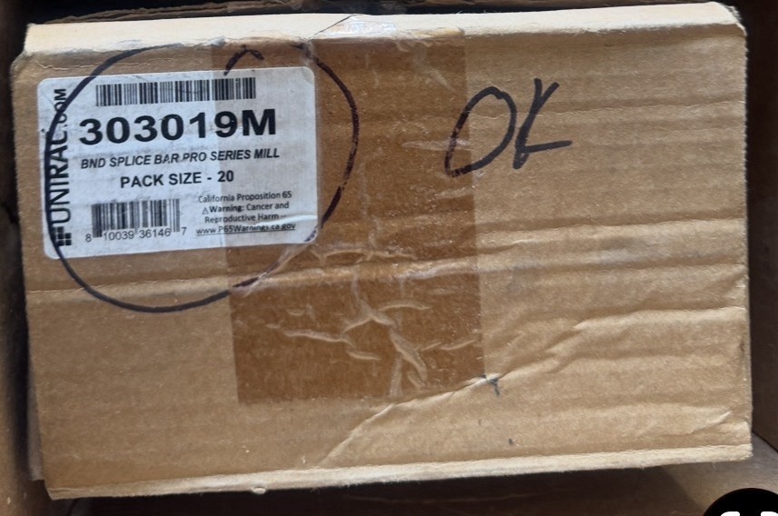 UNIRAC 303019M BND SPLICE BAR PRO SERIES MILL (QTY: 20 - 2 Boxes Avail)