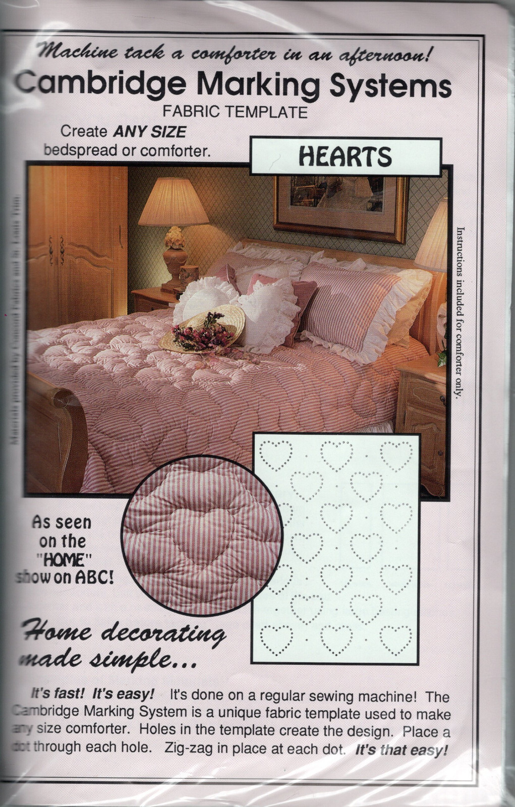"Hearts" ©1991 Cambridge Marking Systems Fabric Template for Bedspread/Comforter