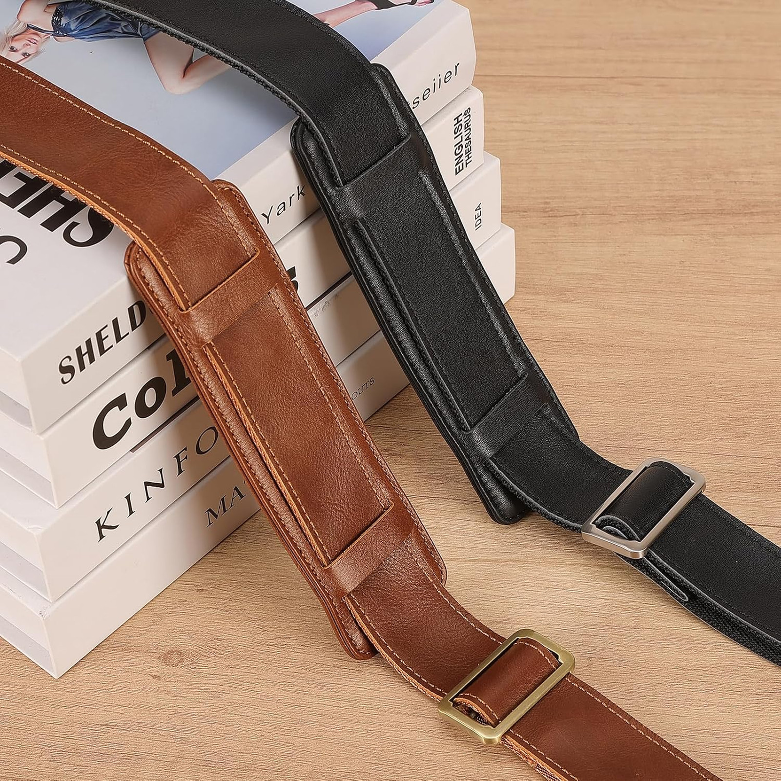 Leather Shoulder Strap with Metal Hooks Adjustable Replacement Bag Strap for