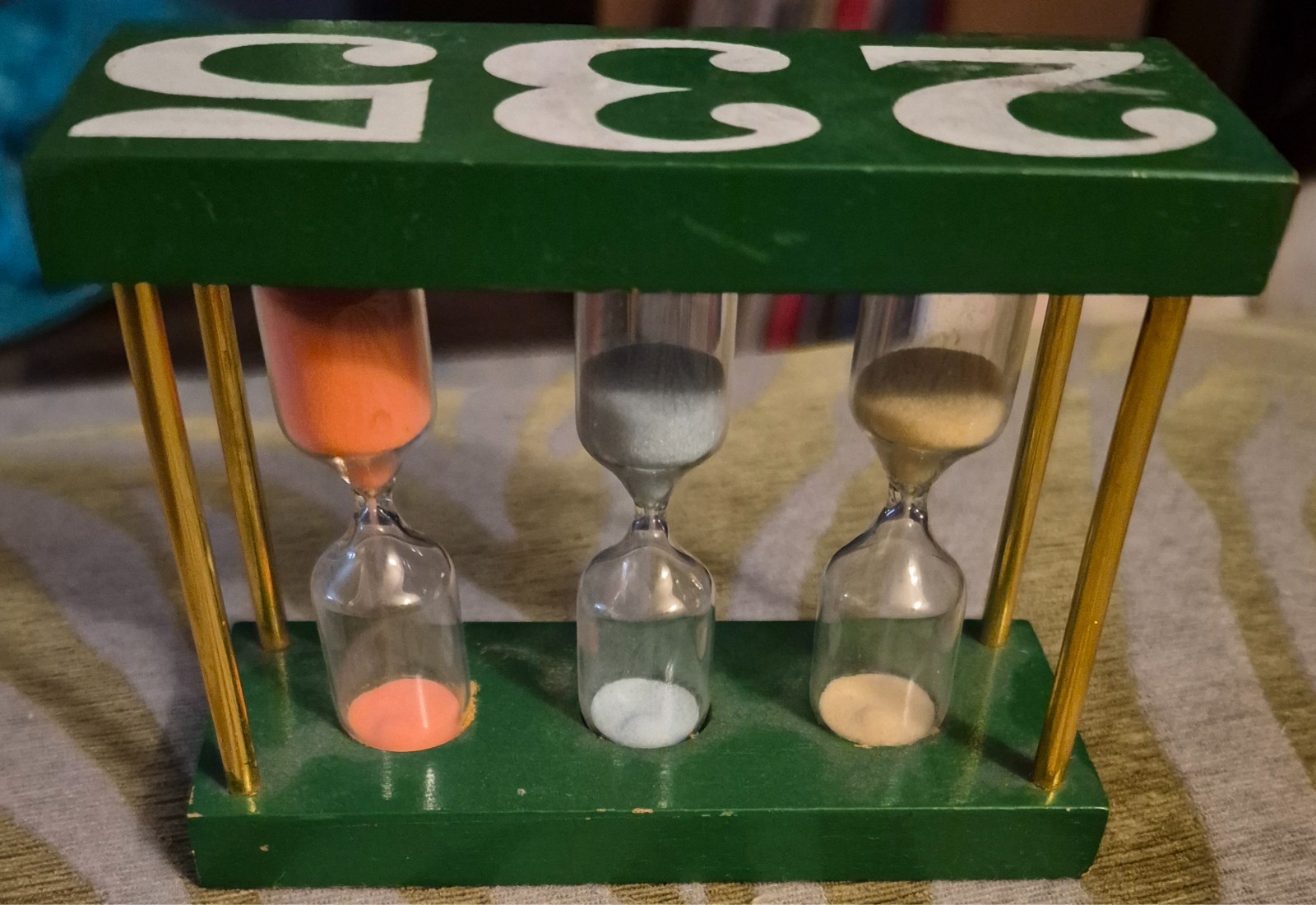 Vintage Wood & Glass 2 3 5 Minutes Tri Colored Hourglass Sand Timer Kitchen Game