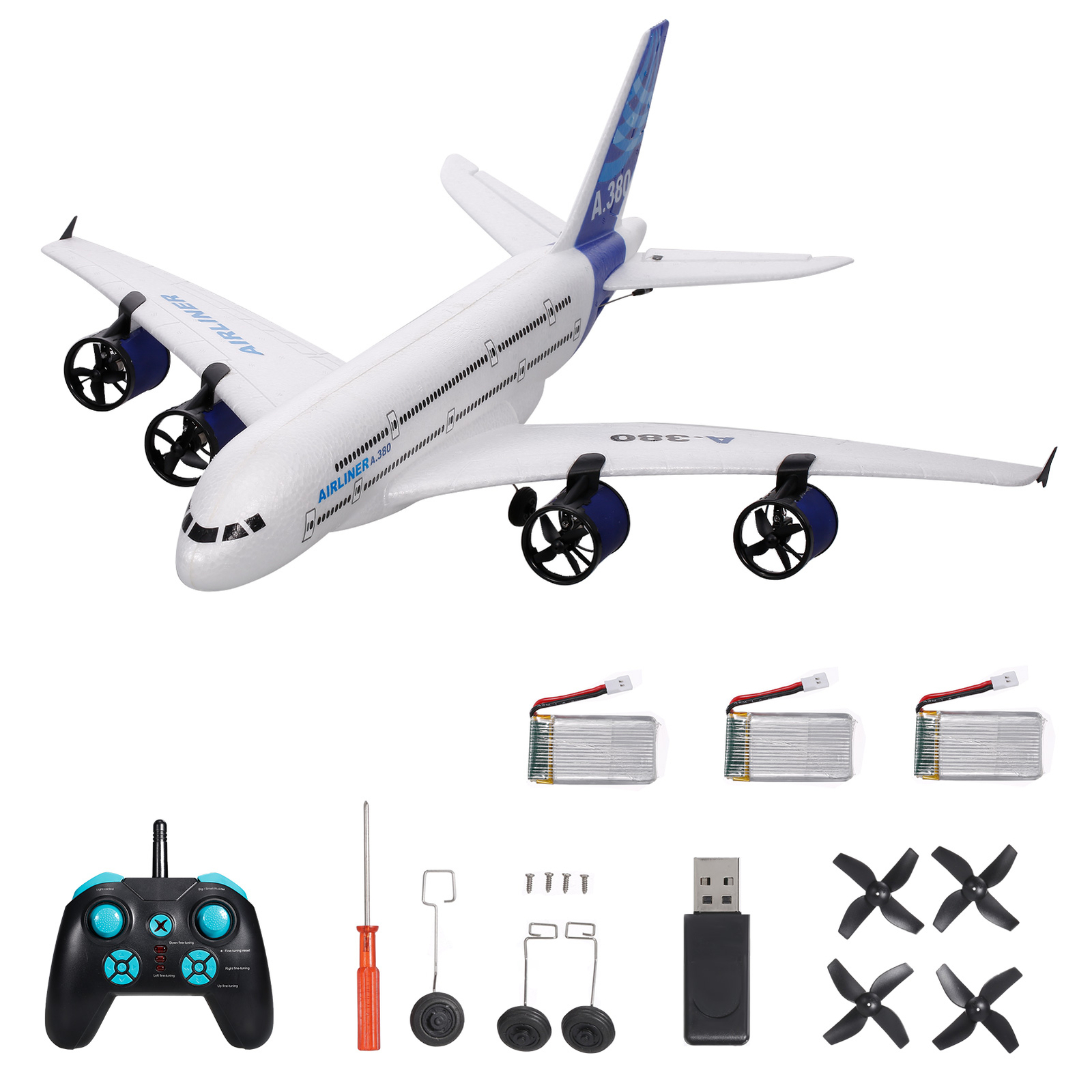 A380 RC Airplane Flying 3CH RC Plane Aircraft Glider 2.4GHz with LED f/Kids J9P8