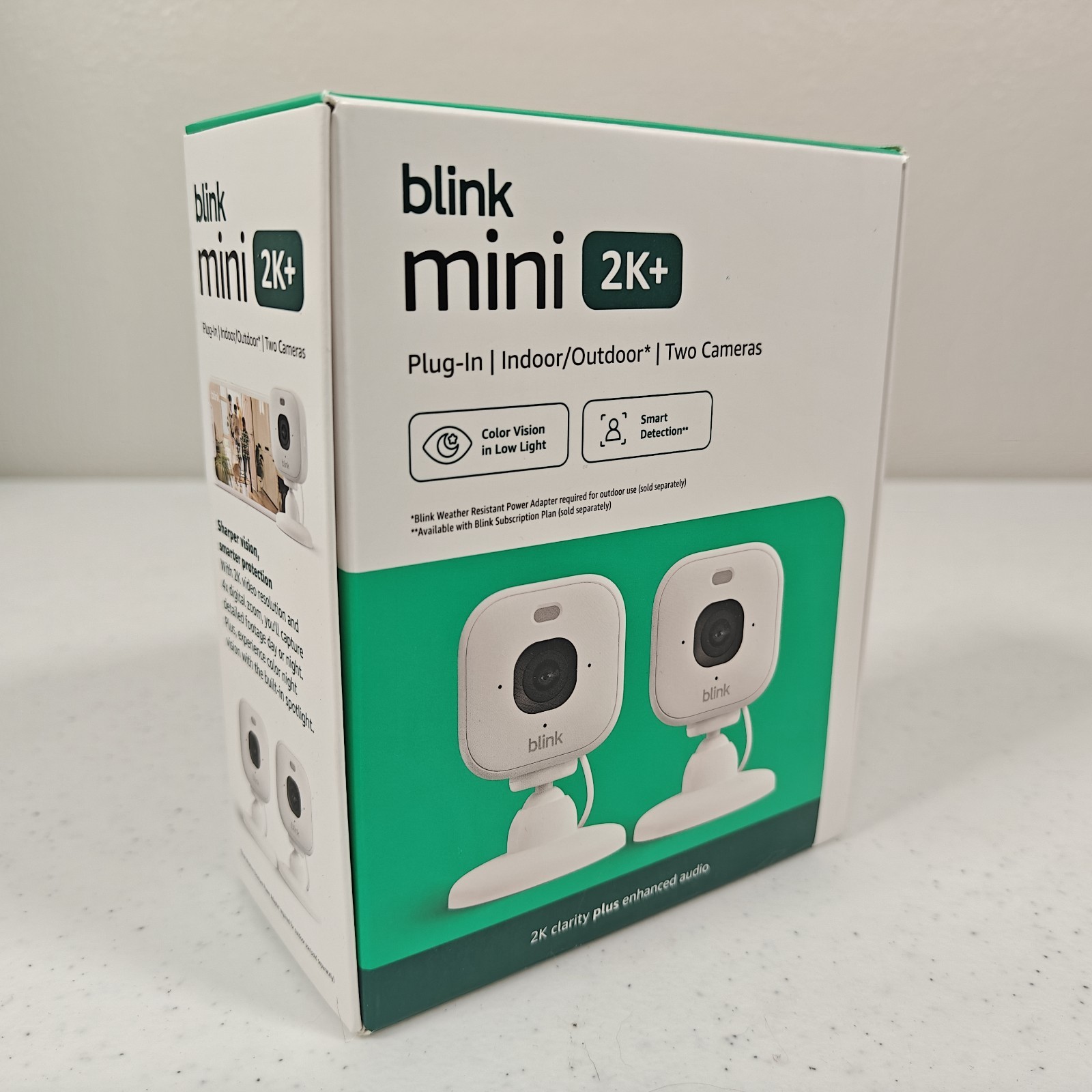 NEW 2 PACK Blink Mini 2k+ Cameras Indoor/Outdoor Plug-in 2K Video WHITE