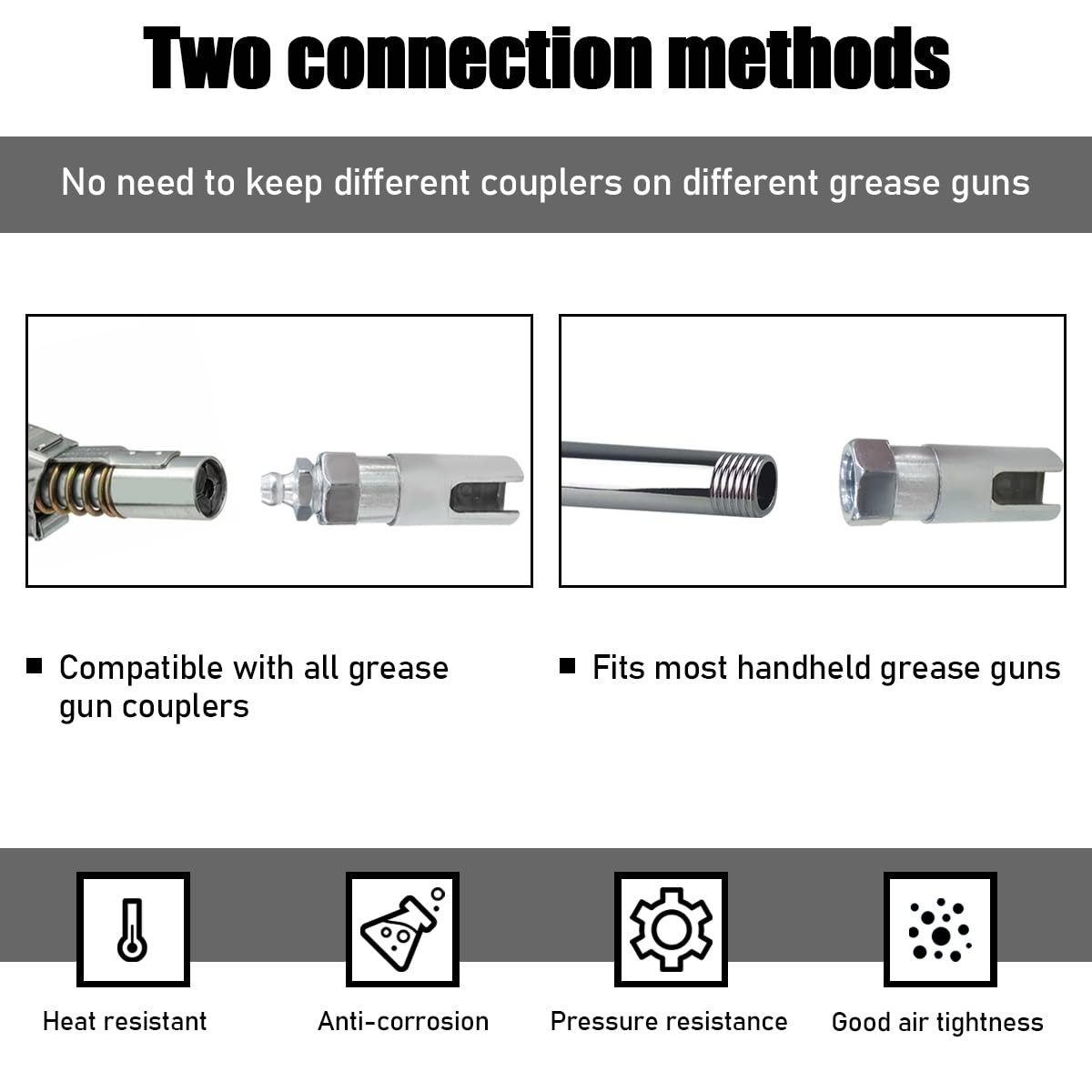 Grease Gun Coupler with 1/8 inch NPT Threads, Push on Slotted Right Angle 90