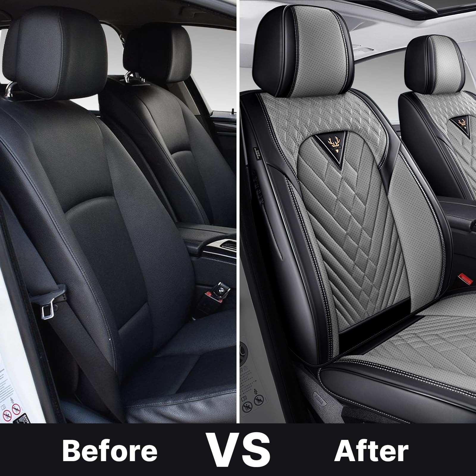 Seat Covers for 4Runner 2004-2025 Waterproof Leather Front Gary Black