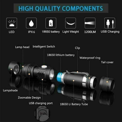 2PACK Rechargeable LED Flashlight Super Bright 30W Magentic Torch COB Work Light