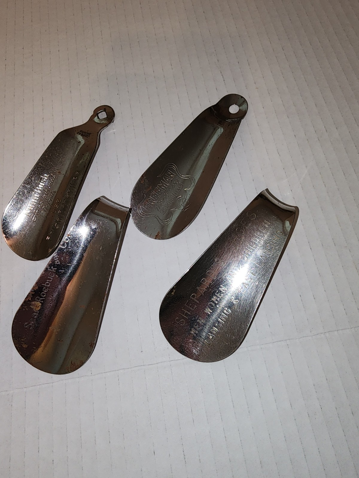 Shepard's, Sears, Freeman, Nunn-Bush Vintage Metal Shoe Horns Advertising