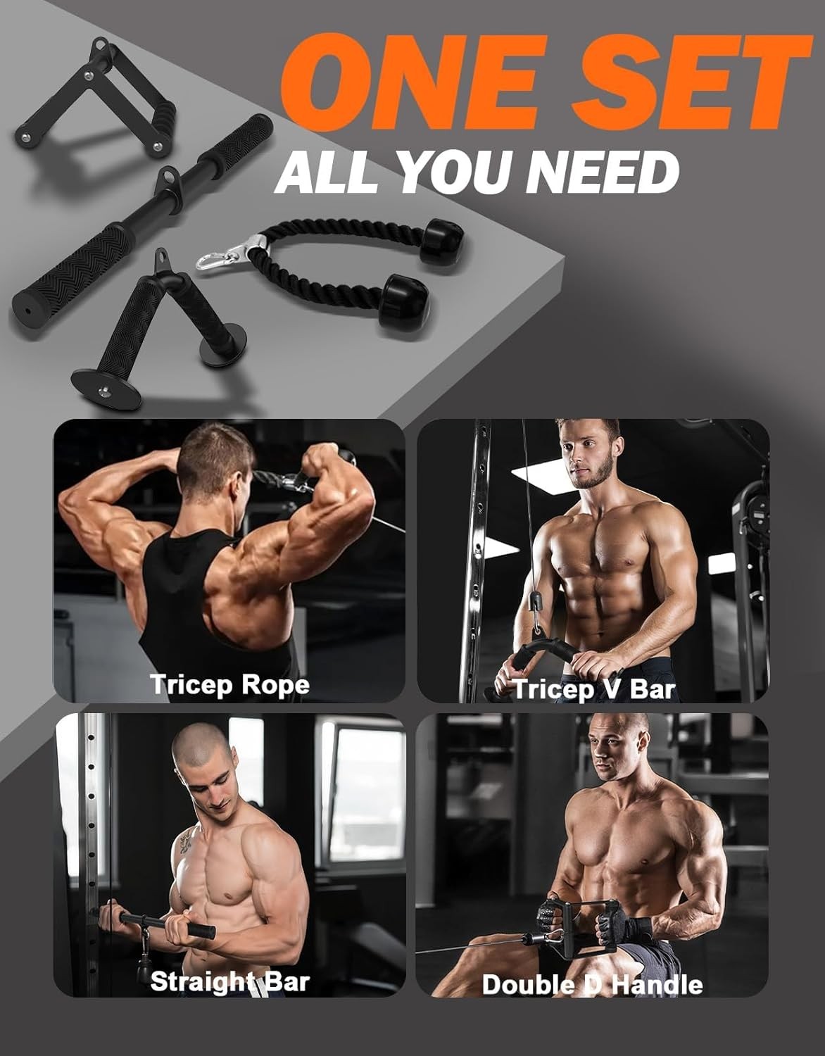 Cable Machine Attachment Set for Gym & Home Workouts, LAT Pulldown Attachments w