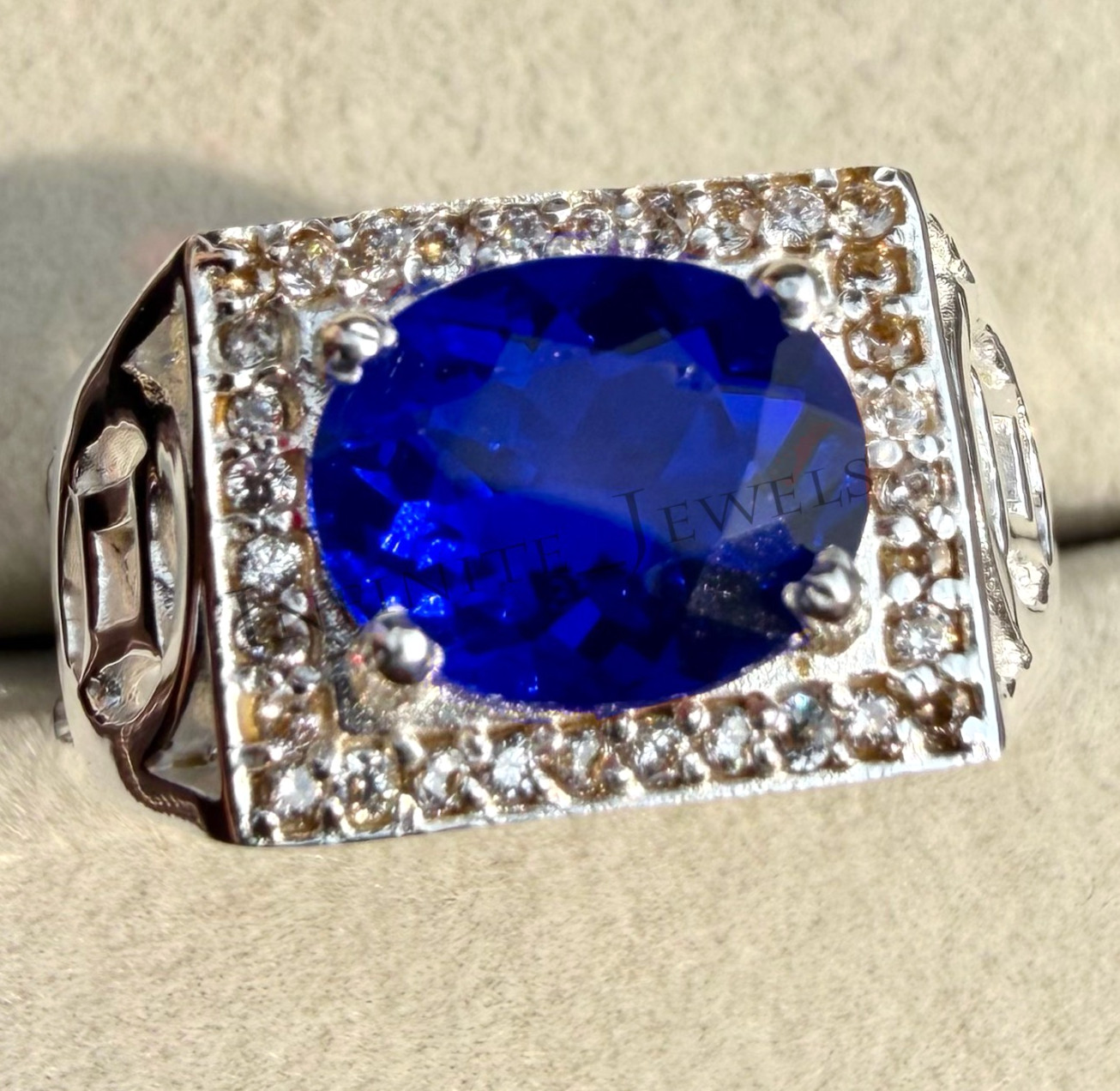 Natural Blue Sapphire Gemstone with 925 Sterling Silver Men's Handmade Ring