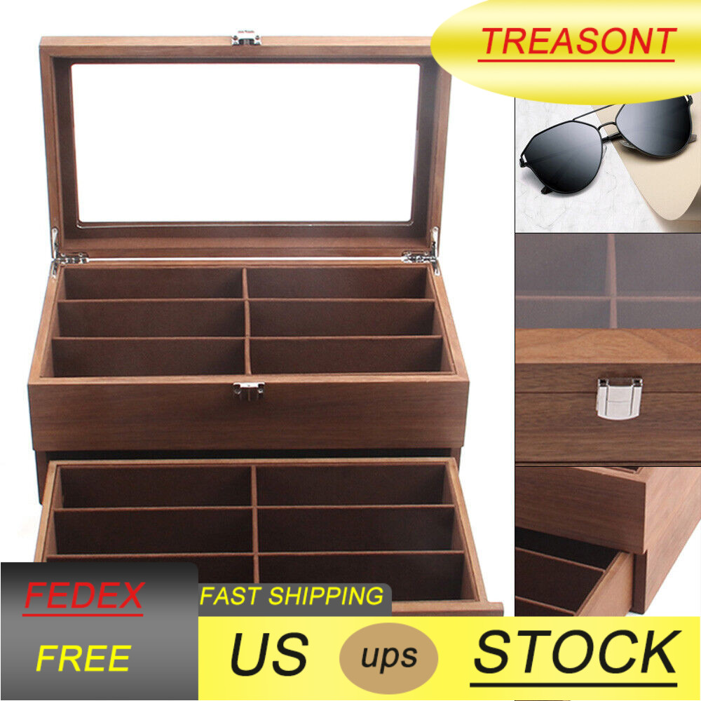 12 Slots Sunglasses Organizer Box Eyeglasses Display Case Storage Fits Women Men