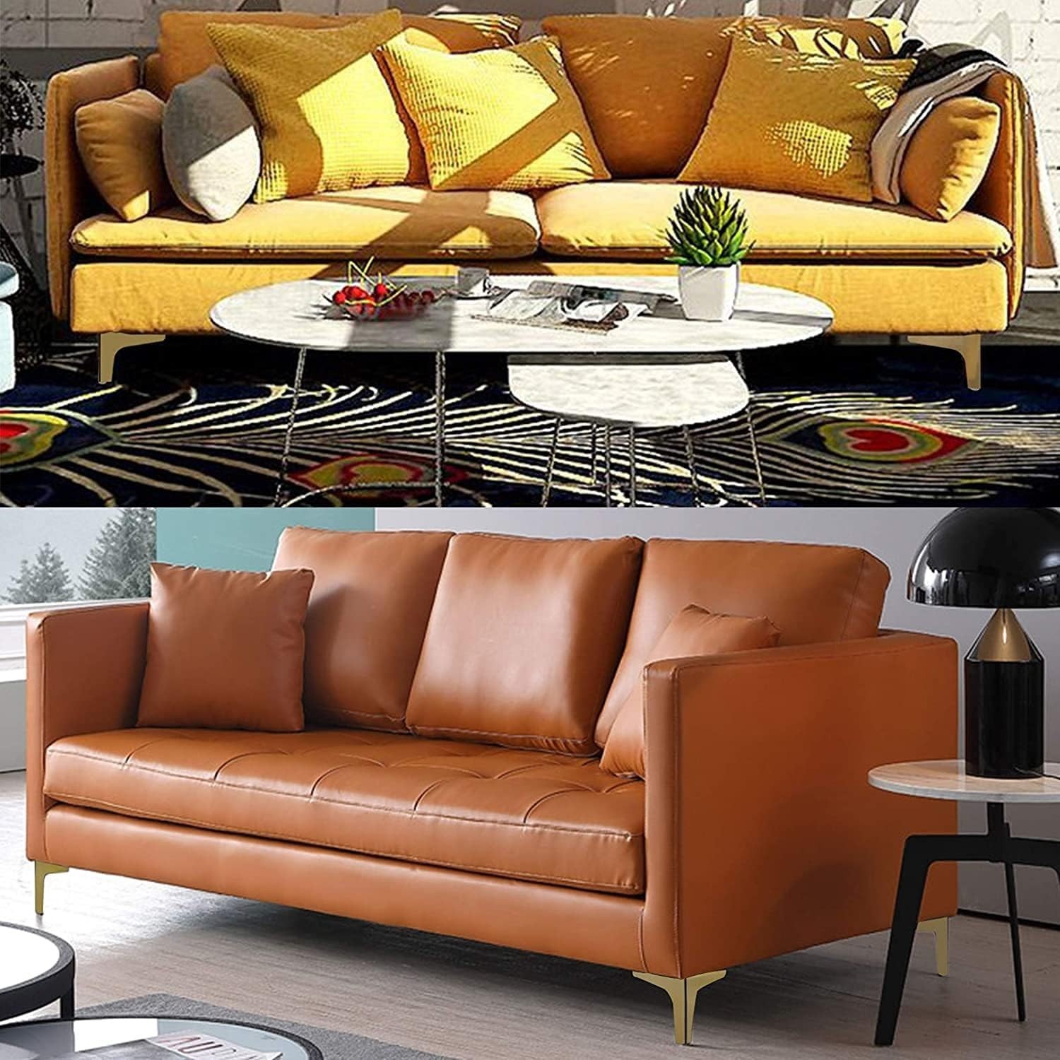 Set of 4 Gold Metal Sofa Legs - Heavy Duty Triangle Furniture Feet 4 Inch
