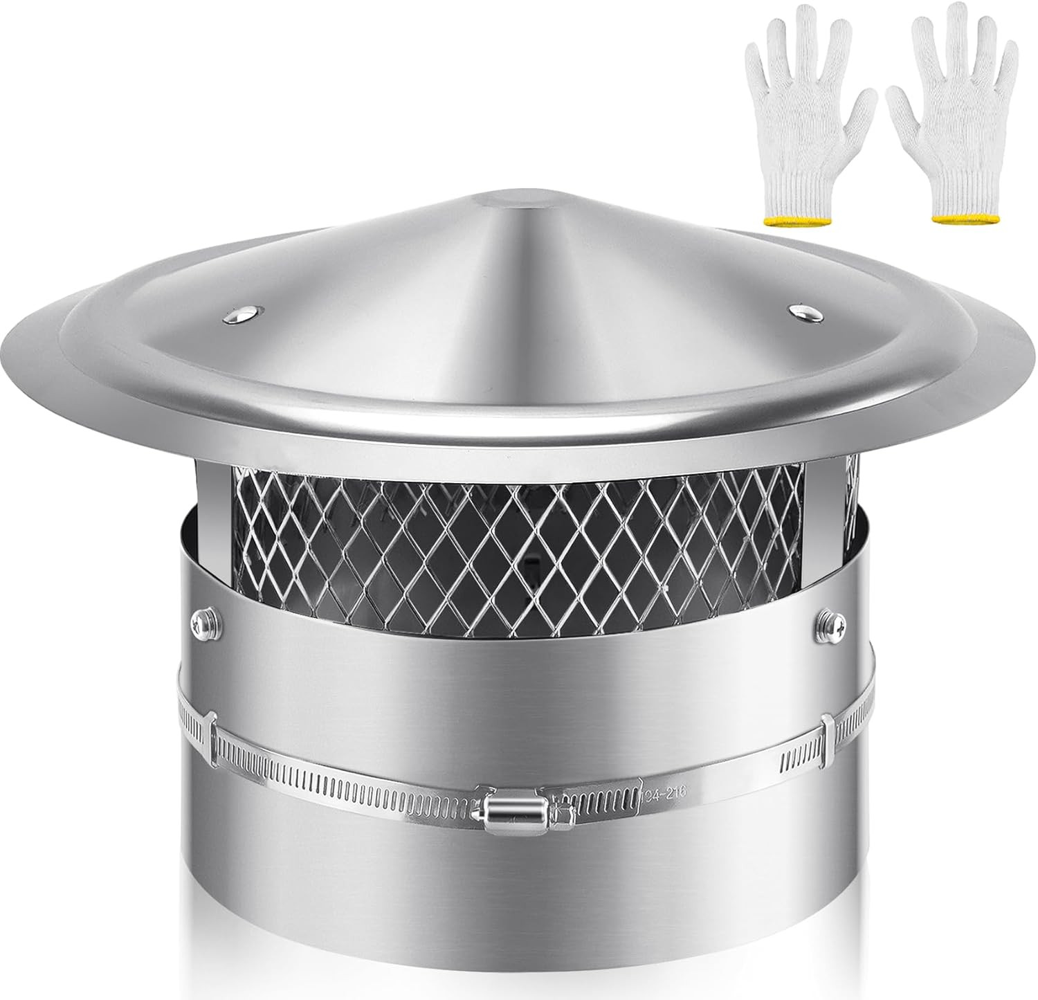 8 Inch Chimney Cap, 8" Stainless Steel Cone Top Chimney Cap with Screen, Adjusta