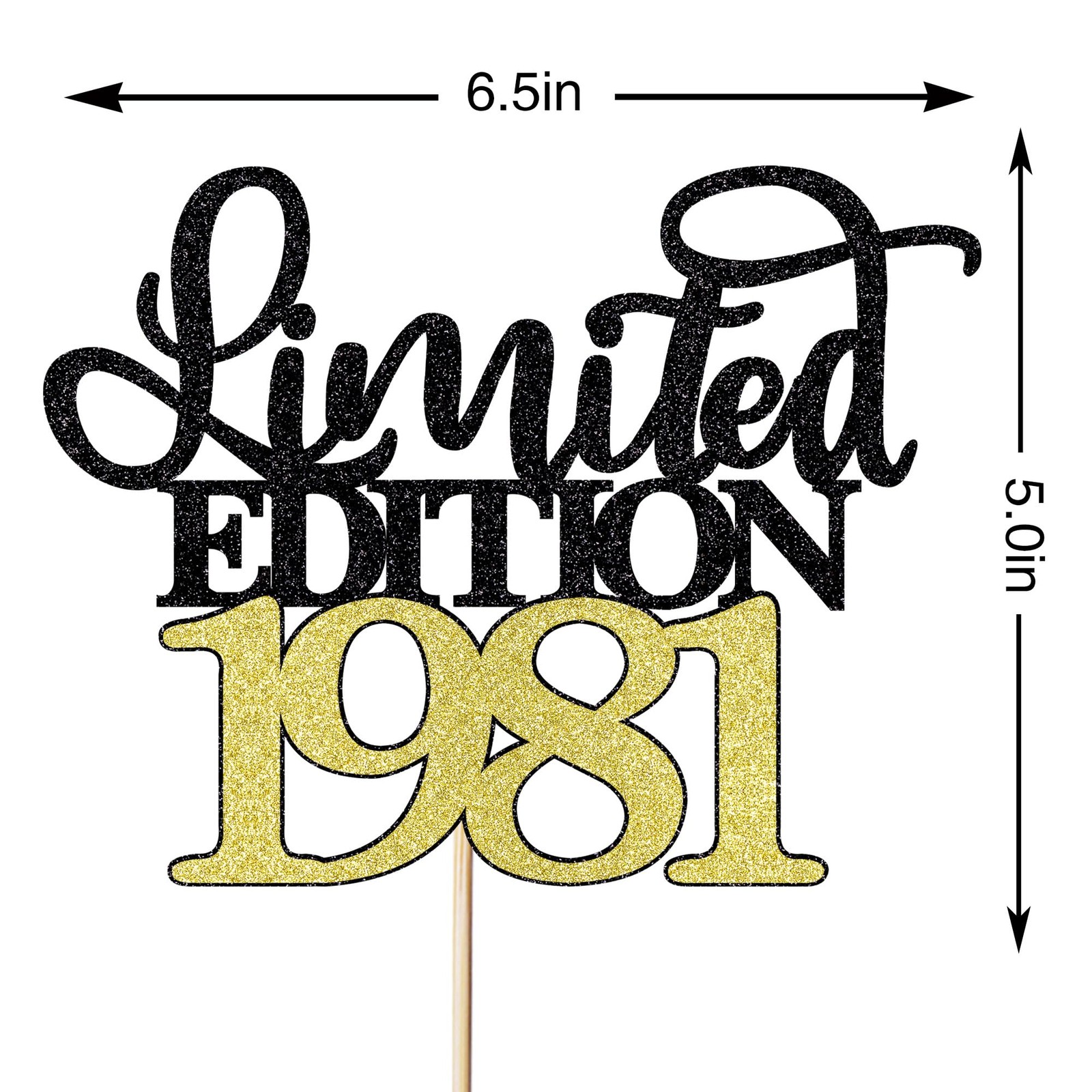45th Birthday Cake Topper - Black Gold Glitter Decoration for Men Women