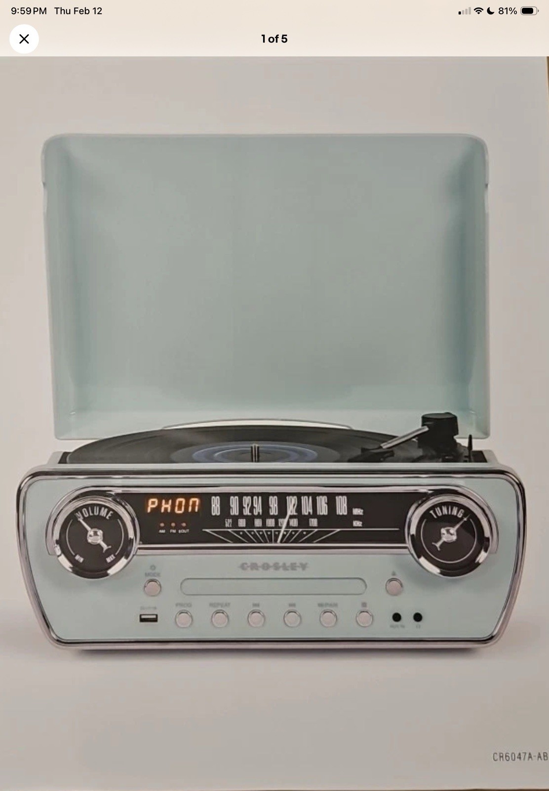 7-in-1 CROSLEY Vinyl Record Player BT Turntable, CD AM FM Radio Speakers NIB