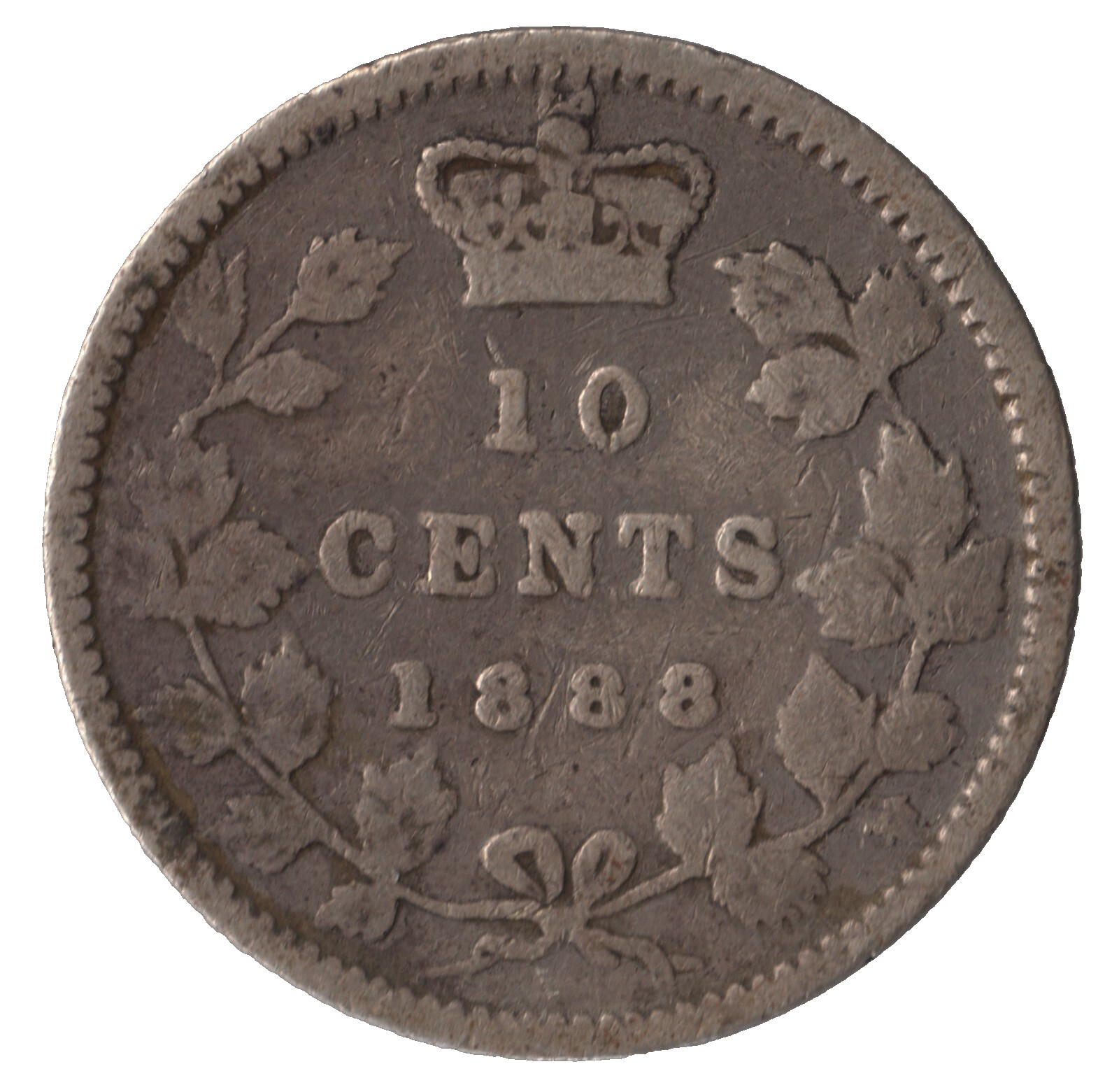 1888 Canada 10 Cents Coin – Silver – Victoria Young Head