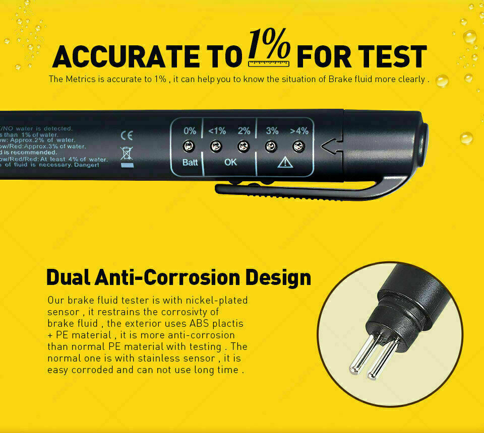 Brake Fluid Liquid Oil Moisture Tester Pen Car Testing Tool For DOT3 DOT4