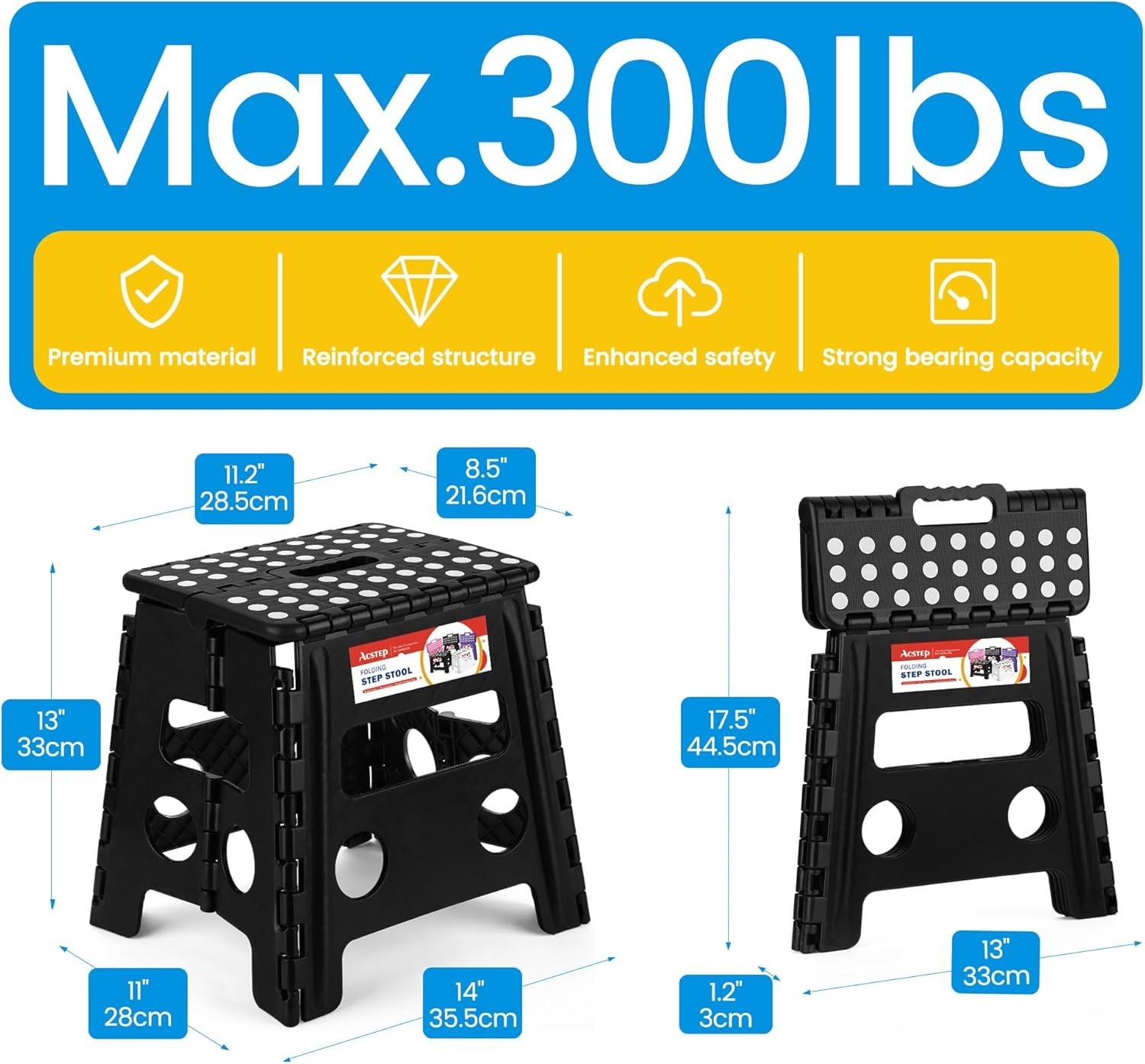 Folding Step Stool - 13 inch Height Heavy Duty Foldable Stool for Adults, Ki...