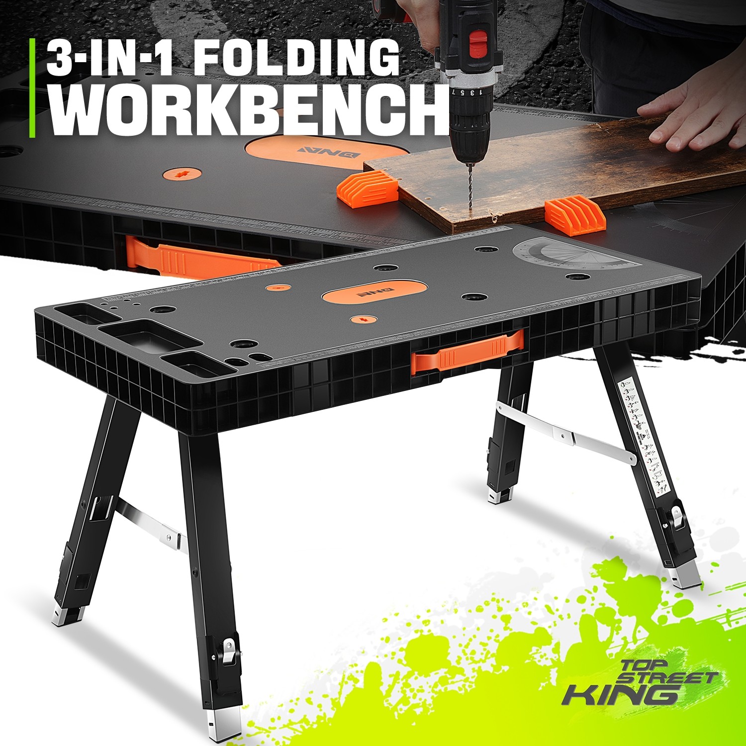 Heavy Duty Adjustable Work Height 20.5''/26''/31.5'' 3-In-1 Folding Workbench