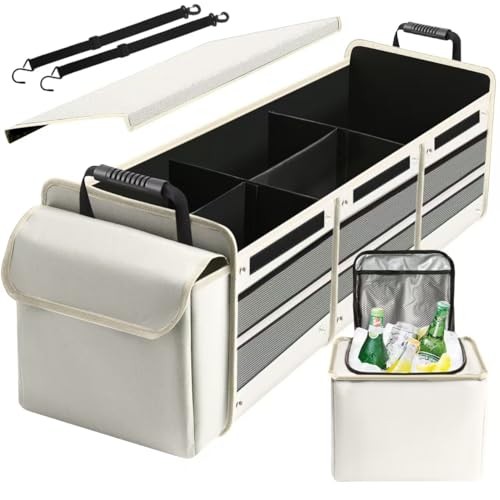 Car Trunk Organizer with Insulated Cooler Bag, Foldable & Waterproof Black