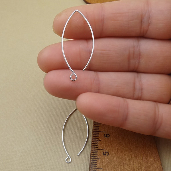 Handmade Long Earring Hooks - Large Leaf Ear Wires - Sterling Silver Earwires