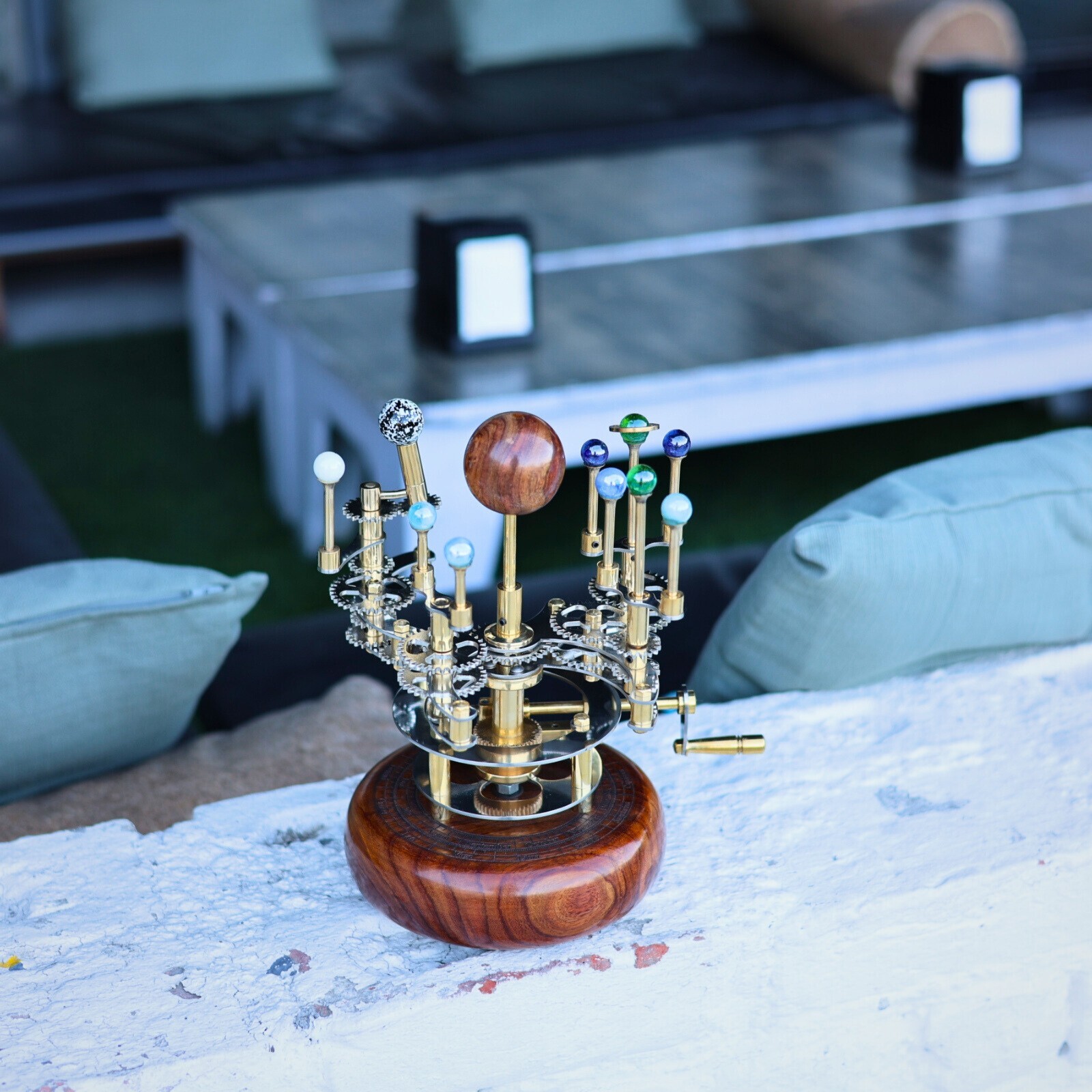 Steampunk Decor Orrery, Piece for Book Shelves Brass and Steel Orrery