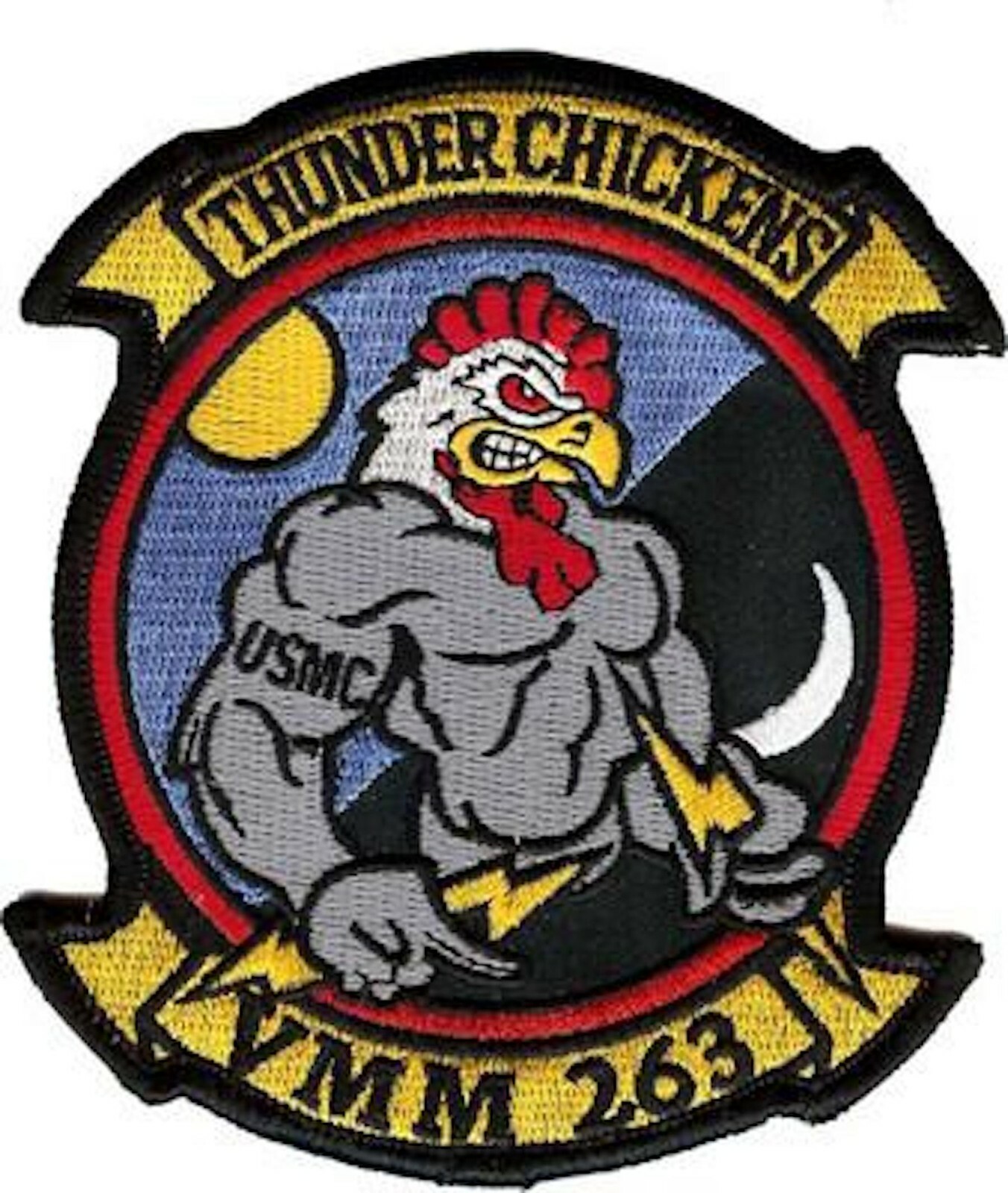 MARINE CORPS VMM-263 BUFF THUNDER CHICKEN HOOK & LOOP EMBROIDERED JACKET PATCH