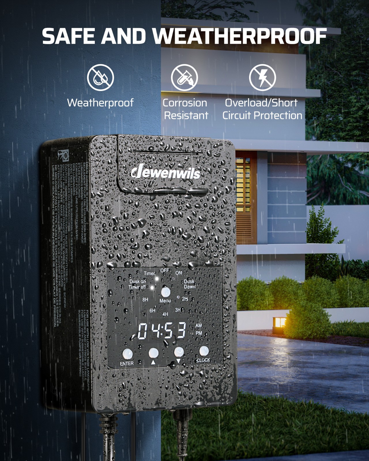 120W Low Voltage Transformer with Photocell Sensor & Timer, 120V AC to 12V DC