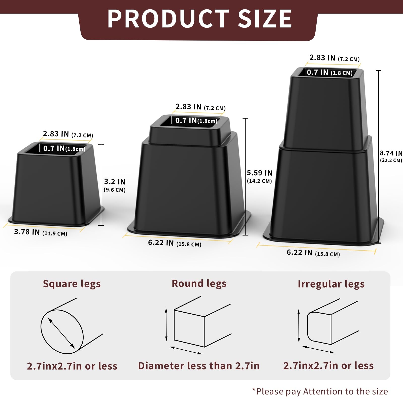 Adjustable Bed Risers 3 5 8 Inch Heavy Duty Stackable 4 Pack Black 1300lb