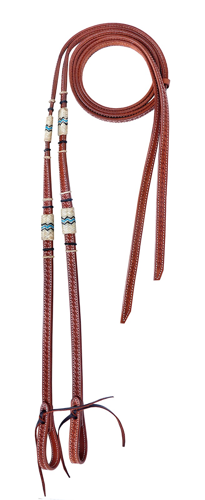 Horse Western 8' Tan Leather Turquoise Rawhide Split Reins 6678S