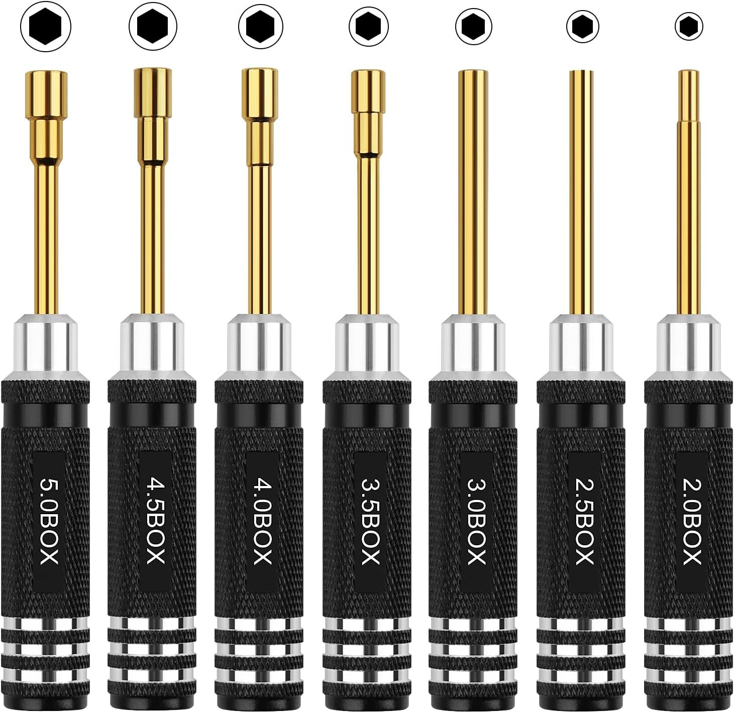 RC Tools Kit 7PCS Hex Nut Screwdriver Set with 5.0/4.5/4.0/3.5/3.0/2.5/2.0 Box H