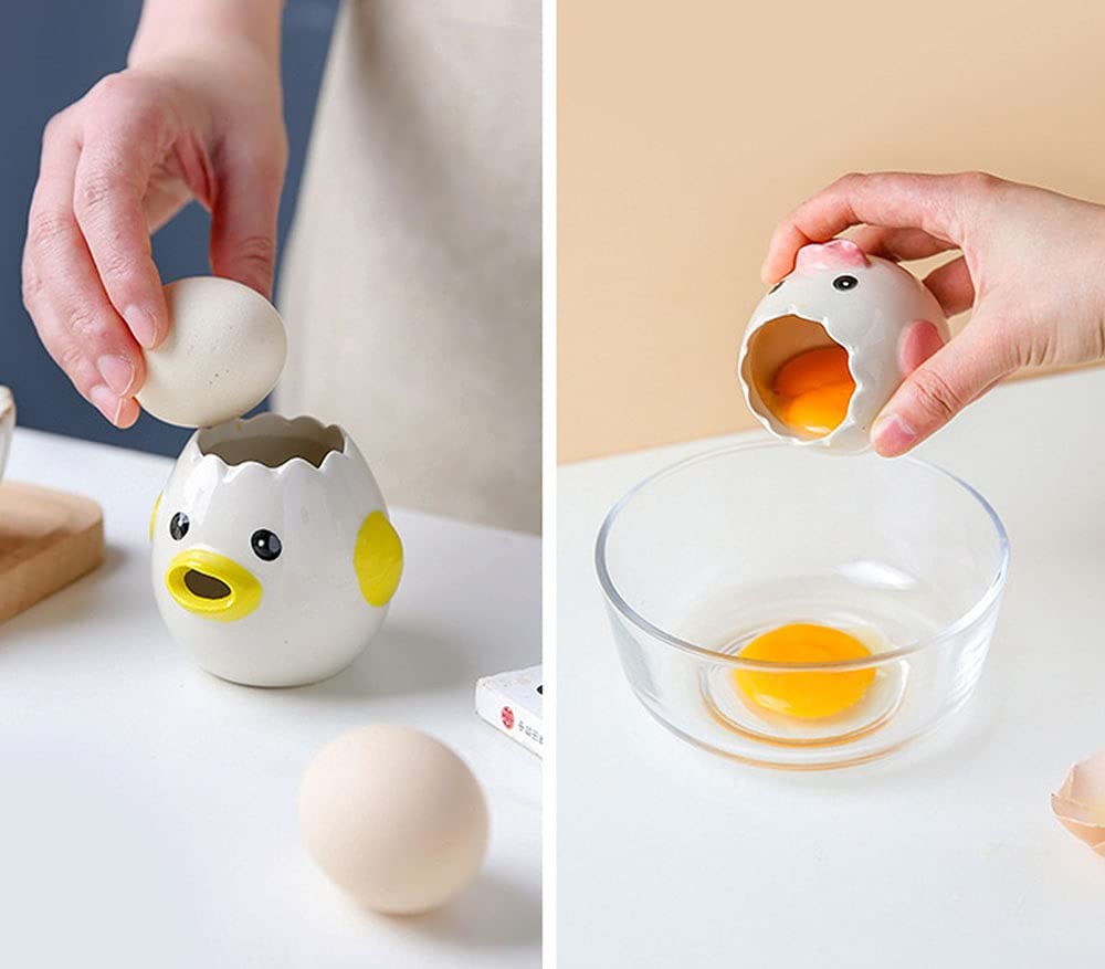 LuoCoCo Cute Egg Separator, Ceramics Vomiting Chicken Yolk Medium, Yellow