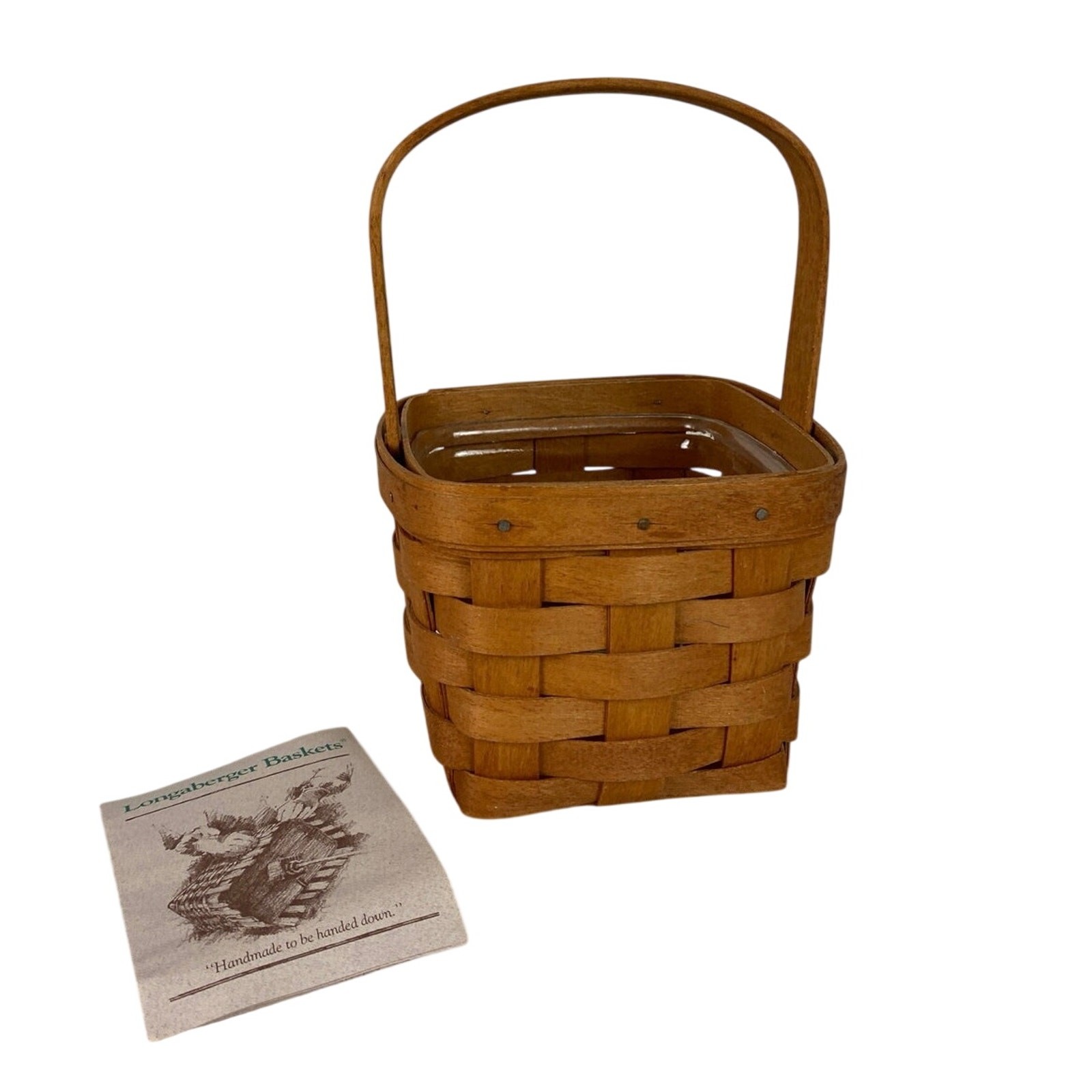 LONGABERGER Small PEG BASKET Square Handle 1991 Cloth Liner Storage or Decor