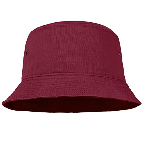 Men Women Unisex Cotton Bucket Hat 100% Cotton Packable Large-X-Large Burgundy