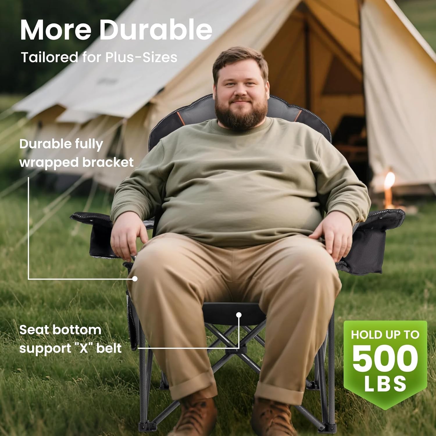 Heavy Duty Portable Folding Camping Chair Oversized Cup Holder Waterpr