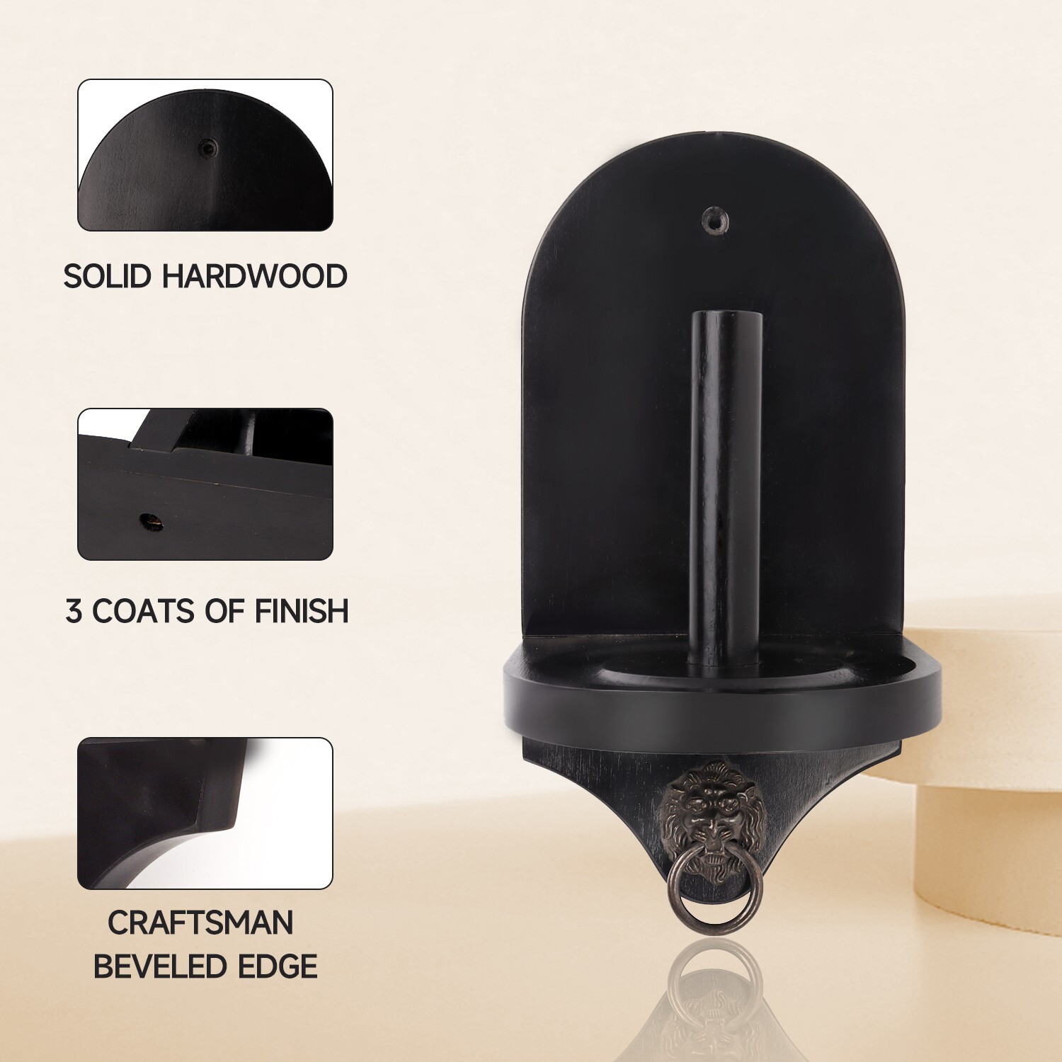 Billiard Wall Mounted Wood Cone Chalk Pool Table Holder - Black