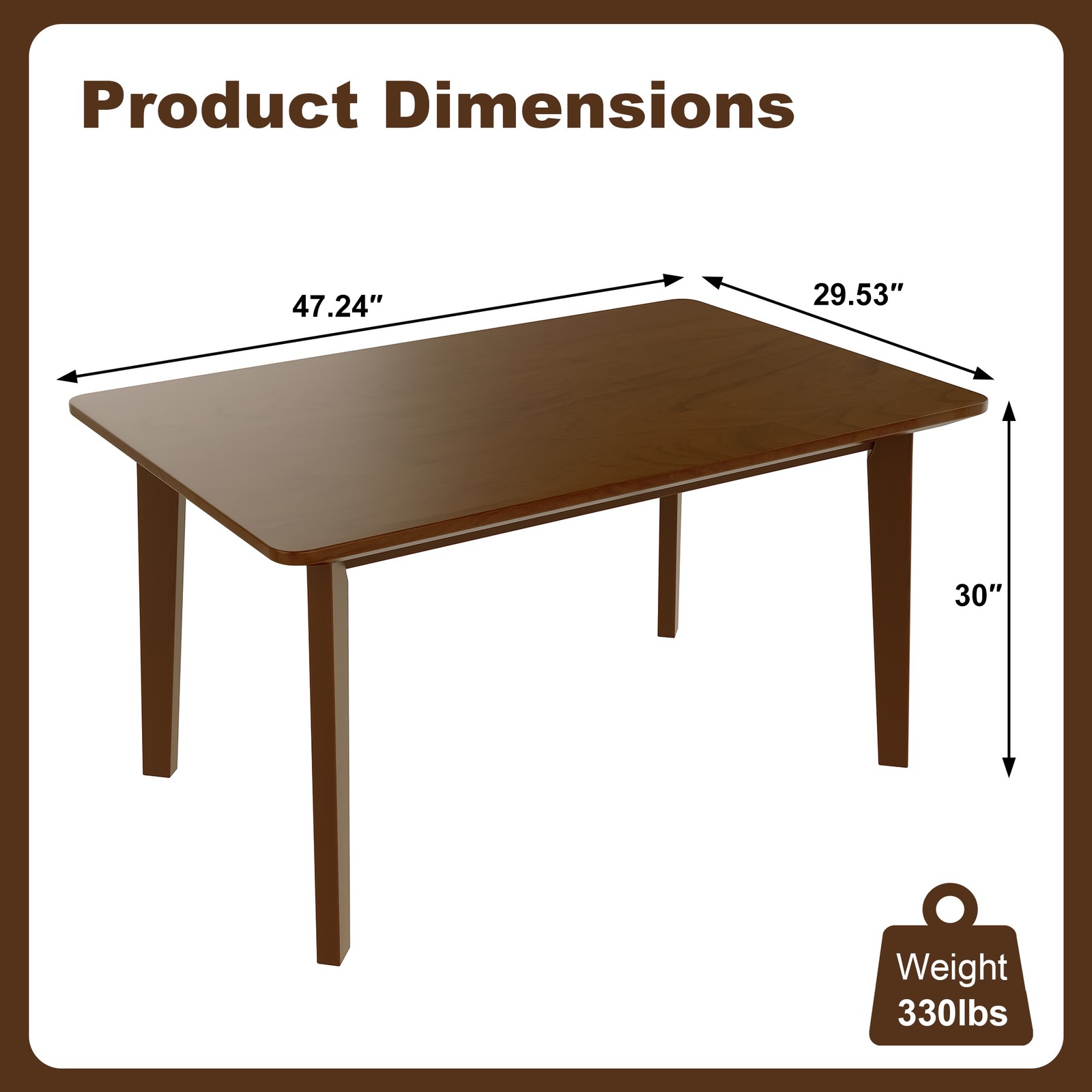 Rustic Farmhouse Dining Table - Solid Wood Frame, Minimalist Modern Dining Tab