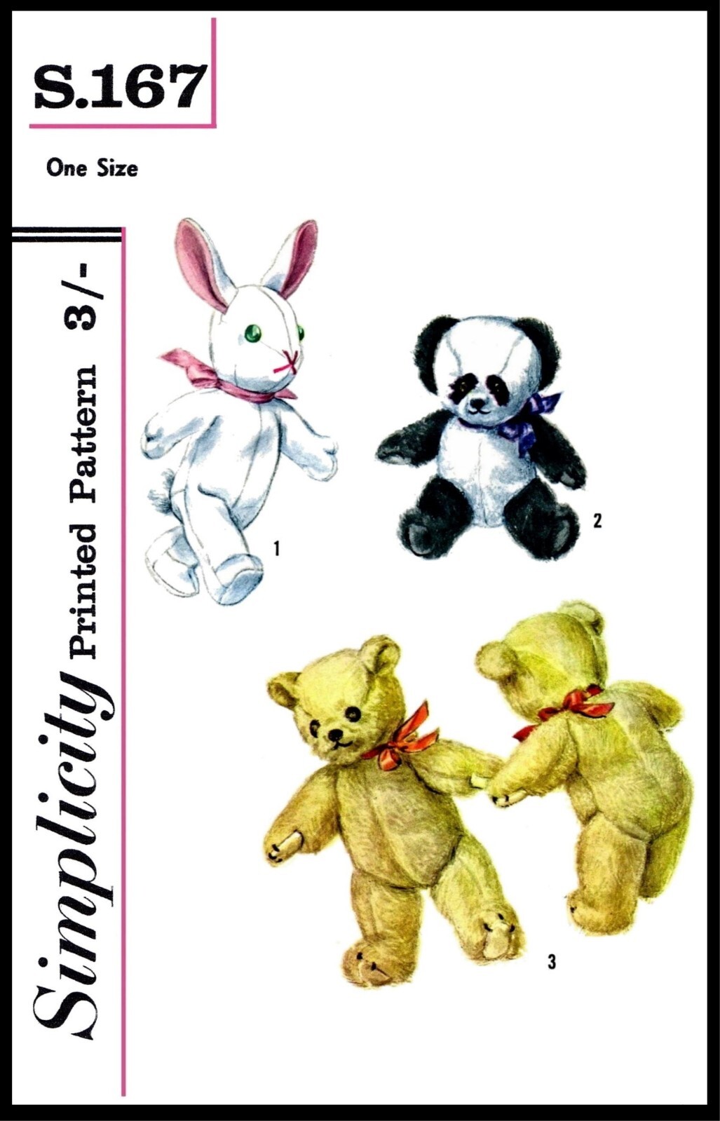 Teddy Bear Panda Rabbit Sewing Pattern Simplicity S.167 Stuffed Animal Toy