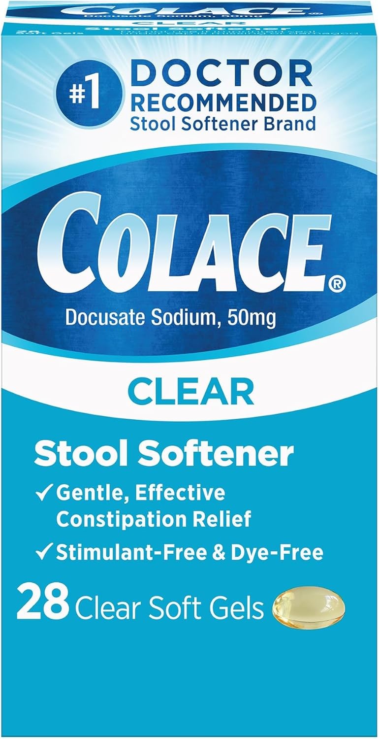 Colace Clear Docusate Sodium Stool Softener 50mg, 28 Count Per Box (2 Pack)